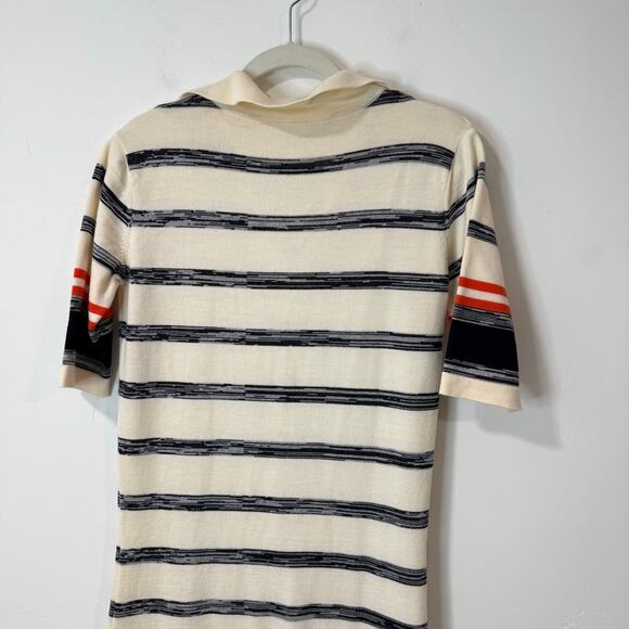 Celtic & Co Women's Sweater Dress Polo Maxi Wool Stripe Medium Cream Navy - Picture 6 of 10